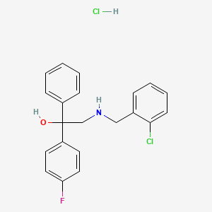 molecular formula C21H20Cl2FNO B2474812 2-[(2-Chlorobenzyl)amino]-1-(4-fluorophenyl)-1-phenyl-1-ethanol hydra chloride CAS No. 1052545-78-4