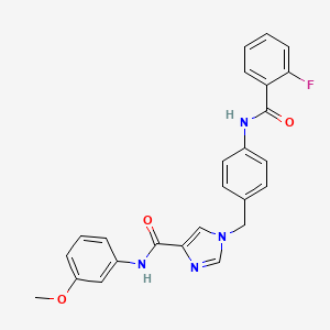 molecular formula C25H21FN4O3 B2474818 1-(4-(2-氟苯甲酰胺)苄基)-N-(3-甲氧基苯基)-1H-咪唑-4-甲酰胺 CAS No. 1251571-45-5