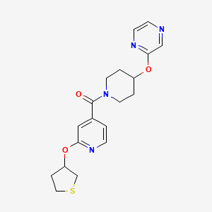 molecular formula C19H22N4O3S B2474821 (4-(Pyrazin-2-yloxy)piperidin-1-yl)(2-((tetrahydrothiophen-3-yl)oxy)pyridin-4-yl)methanone CAS No. 2034362-31-5