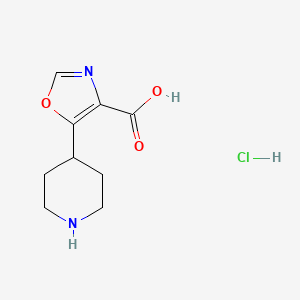 molecular formula C9H13ClN2O3 B2474823 5-(Piperidin-4-yl)oxazole-4-carboxylic acid hydrochloride CAS No. 1874188-41-6