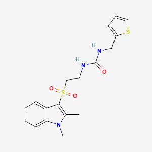 molecular formula C18H21N3O3S2 B2474833 1-(2-((1,2-二甲基-1H-吲哚-3-基)磺酰基)乙基)-3-(噻吩-2-基甲基)脲 CAS No. 946291-63-0