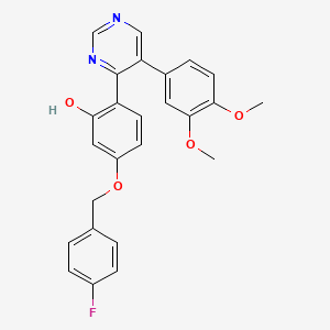 molecular formula C25H21FN2O4 B2474846 2-[5-(3,4-Dimethoxyphenyl)pyrimidin-4-yl]-5-[(4-fluorophenyl)methoxy]phenol CAS No. 877780-66-0