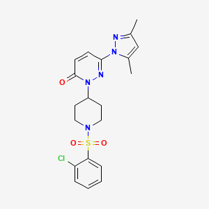 molecular formula C20H22ClN5O3S B2474853 2-[1-(2-Chlorophenyl)sulfonylpiperidin-4-yl]-6-(3,5-dimethylpyrazol-1-yl)pyridazin-3-one CAS No. 2379984-28-6
