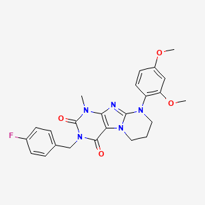molecular formula C24H24FN5O4 B2474855 9-(2,4-二甲氧基苯基)-3-[(4-氟苯基)甲基]-1-甲基-7,8-二氢-6H-嘌呤[7,8-a]嘧啶-2,4-二酮 CAS No. 872628-26-7