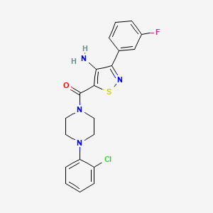 molecular formula C20H18ClFN4OS B2474856 (4-Amino-3-(3-fluorophenyl)isothiazol-5-yl)(4-(2-chlorophenyl)piperazin-1-yl)methanone CAS No. 1286699-88-4