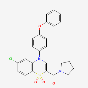 molecular formula C25H21ClN2O4S B2474880 6-chloro-4-(4-phenoxyphenyl)-2-(pyrrolidin-1-ylcarbonyl)-4H-1,4-benzothiazine 1,1-dioxide CAS No. 1251568-35-0