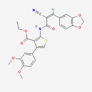 molecular formula C26H22N2O7S B2474883 Ethyl 2-[[(Z)-3-(1,3-benzodioxol-5-yl)-2-cyanoprop-2-enoyl]amino]-4-(3,4-dimethoxyphenyl)thiophene-3-carboxylate CAS No. 723320-88-5