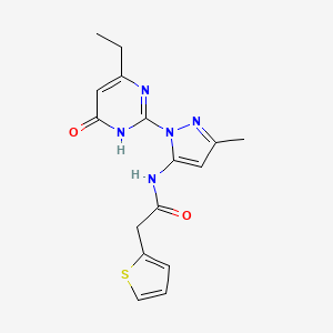 molecular formula C16H17N5O2S B2474894 N-(1-(4-ethyl-6-oxo-1,6-dihydropyrimidin-2-yl)-3-methyl-1H-pyrazol-5-yl)-2-(thiophen-2-yl)acetamide CAS No. 1003964-83-7