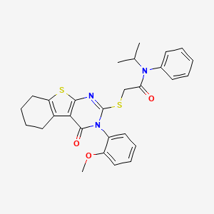 molecular formula C28H29N3O3S2 B2474907 2-[[3-(2-methoxyphenyl)-4-oxo-5,6,7,8-tetrahydro-[1]benzothiolo[2,3-d]pyrimidin-2-yl]sulfanyl]-N-phenyl-N-propan-2-ylacetamide CAS No. 380342-31-4