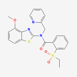 molecular formula C23H21N3O4S2 B2474921 2-(乙烷磺酰基)-N-(4-甲氧基-1,3-苯并噻唑-2-基)-N-[(吡啶-2-基)甲基]苯甲酰胺 CAS No. 886941-21-5