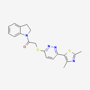 molecular formula C19H18N4OS2 B2474936 2-((6-(2,4-二甲基噻唑-5-基)吡啶嗪-3-基)硫代)-1-(吲哚-1-基)乙酮 CAS No. 894008-79-8