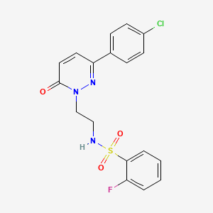 molecular formula C18H15ClFN3O3S B2474938 N-(2-(3-(4-chlorophenyl)-6-oxopyridazin-1(6H)-yl)ethyl)-2-fluorobenzenesulfonamide CAS No. 921554-01-0