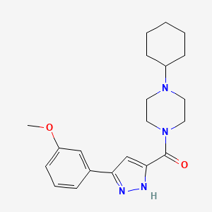 molecular formula C21H28N4O2 B2474953 (4-cyclohexylpiperazin-1-yl)(5-(3-methoxyphenyl)-1H-pyrazol-3-yl)methanone CAS No. 1094754-62-7