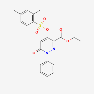molecular formula C22H22N2O6S B2474961 Ethyl 4-(((2,4-dimethylphenyl)sulfonyl)oxy)-6-oxo-1-(p-tolyl)-1,6-dihydropyridazine-3-carboxylate CAS No. 886951-14-0