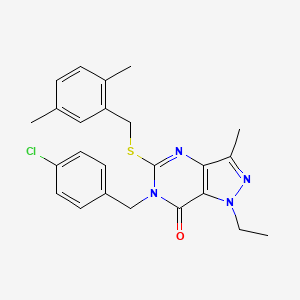 molecular formula C24H25ClN4OS B2474969 6-(4-chlorobenzyl)-5-((2,5-dimethylbenzyl)thio)-1-ethyl-3-methyl-1H-pyrazolo[4,3-d]pyrimidin-7(6H)-one CAS No. 1359129-36-4
