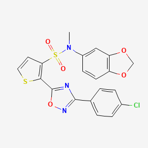 molecular formula C20H14ClN3O5S2 B2474981 N-(1,3-benzodioxol-5-yl)-2-[3-(4-chlorophenyl)-1,2,4-oxadiazol-5-yl]-N-methylthiophene-3-sulfonamide CAS No. 1105247-03-7