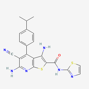 molecular formula C21H18N6OS2 B2474982 3,6-diamino-5-cyano-4-(4-isopropylphenyl)-N-(thiazol-2-yl)thieno[2,3-b]pyridine-2-carboxamide CAS No. 361178-59-8