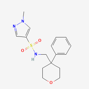 molecular formula C16H21N3O3S B2474989 1-methyl-N-((4-phenyltetrahydro-2H-pyran-4-yl)methyl)-1H-pyrazole-4-sulfonamide CAS No. 1797317-79-3