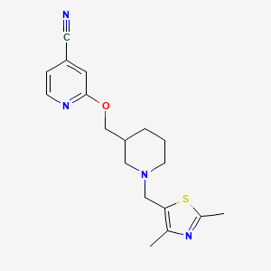 molecular formula C18H22N4OS B2474999 2-[[1-[(2,4-Dimethyl-1,3-thiazol-5-yl)methyl]piperidin-3-yl]methoxy]pyridine-4-carbonitrile CAS No. 2379984-10-6