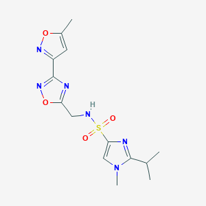molecular formula C14H18N6O4S B2475001 1-methyl-N-{[3-(5-methyl-1,2-oxazol-3-yl)-1,2,4-oxadiazol-5-yl]methyl}-2-(propan-2-yl)-1H-imidazole-4-sulfonamide CAS No. 2097860-21-2