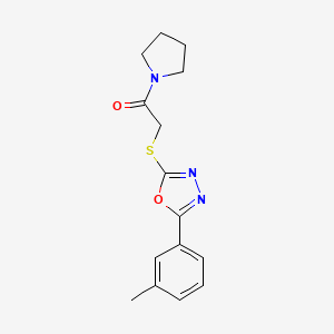 molecular formula C15H17N3O2S B2475007 1-(Pyrrolidin-1-yl)-2-((5-(m-tolyl)-1,3,4-oxadiazol-2-yl)thio)ethanone CAS No. 461001-04-7