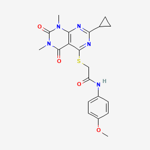 molecular formula C20H21N5O4S B2475010 2-((2-cyclopropyl-6,8-dimethyl-5,7-dioxo-5,6,7,8-tetrahydropyrimido[4,5-d]pyrimidin-4-yl)thio)-N-(4-methoxyphenyl)acetamide CAS No. 906226-05-9