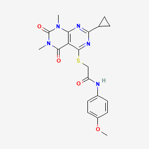 molecular formula C20H21N5O4S B2475010 2-((2-环丙基-6,8-二甲基-5,7-二氧代-5,6,7,8-四氢嘧啶并[4,5-d]嘧啶-4-基)硫代)-N-(4-甲氧基苯基)乙酰胺 CAS No. 906226-05-9