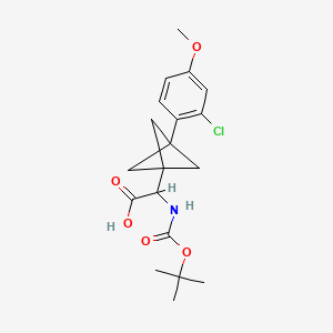 molecular formula C19H24ClNO5 B2475014 2-[3-(2-Chloro-4-methoxyphenyl)-1-bicyclo[1.1.1]pentanyl]-2-[(2-methylpropan-2-yl)oxycarbonylamino]acetic acid CAS No. 2287261-20-3