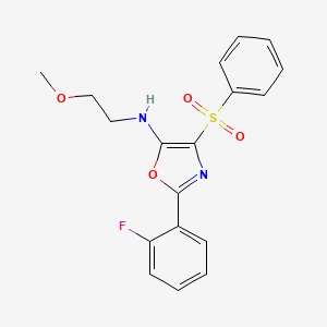 molecular formula C18H17FN2O4S B2475019 2-(2-fluorophenyl)-N-(2-methoxyethyl)-4-(phenylsulfonyl)-1,3-oxazol-5-amine CAS No. 862797-73-7