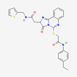 molecular formula C27H25N5O3S2 B2475036 N-(4-ethylphenyl)-2-{[3-oxo-2-({[(thiophen-2-yl)methyl]carbamoyl}methyl)-2H,3H-imidazo[1,2-c]quinazolin-5-yl]sulfanyl}acetamide CAS No. 959511-43-4