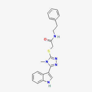 molecular formula C21H21N5OS B2475046 2-((5-(1H-indol-3-yl)-4-methyl-4H-1,2,4-triazol-3-yl)thio)-N-phenethylacetamide CAS No. 852143-12-5