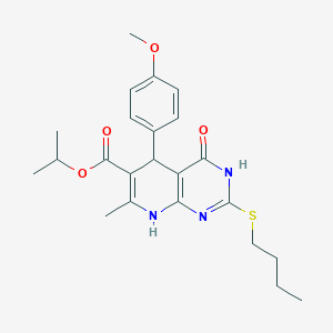 molecular formula C23H29N3O4S B2475052 Isopropyl 2-(butylthio)-5-(4-methoxyphenyl)-7-methyl-4-oxo-3,4,5,8-tetrahydropyrido[2,3-d]pyrimidine-6-carboxylate CAS No. 946275-01-0