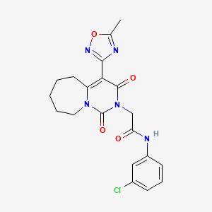 molecular formula C20H20ClN5O4 B2475055 N-(3-chlorophenyl)-2-[4-(5-methyl-1,2,4-oxadiazol-3-yl)-1,3-dioxo-3,5,6,7,8,9-hexahydropyrimido[1,6-a]azepin-2(1H)-yl]acetamide CAS No. 1775338-32-3