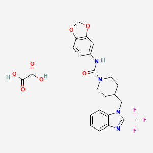 molecular formula C24H23F3N4O7 B2475061 N-(benzo[d][1,3]dioxol-5-yl)-4-((2-(trifluoromethyl)-1H-benzo[d]imidazol-1-yl)methyl)piperidine-1-carboxamide oxalate CAS No. 1351587-08-0