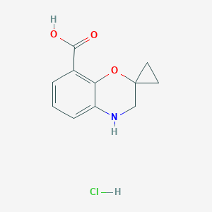 molecular formula C11H12ClNO3 B2475066 Spiro[3,4-dihydro-1,4-benzoxazine-2,1'-cyclopropane]-8-carboxylic acid;hydrochloride CAS No. 2375271-11-5
