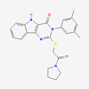 molecular formula C24H24N4O2S B2475076 3-(3,5-二甲苯基)-2-((2-氧代-2-(吡咯烷-1-基)乙基)硫代)-3H-嘧啶并[5,4-b]吲哚-4(5H)-酮 CAS No. 536705-30-3