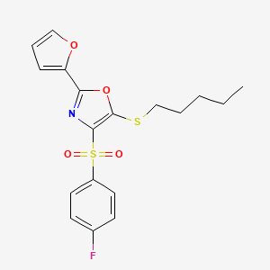 molecular formula C18H18FNO4S2 B2475088 4-((4-氟苯基)磺酰)-2-(呋喃-2-基)-5-(戊硫基)噁唑 CAS No. 850928-75-5