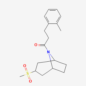 molecular formula C18H25NO3S B2475092 1-((1R,5S)-3-(methylsulfonyl)-8-azabicyclo[3.2.1]octan-8-yl)-3-(o-tolyl)propan-1-one CAS No. 1705664-89-6