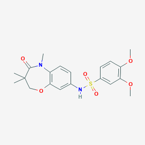 molecular formula C20H24N2O6S B2475093 3,4-dimethoxy-N-(3,3,5-trimethyl-4-oxo-2,3,4,5-tetrahydrobenzo[b][1,4]oxazepin-8-yl)benzenesulfonamide CAS No. 922040-83-3