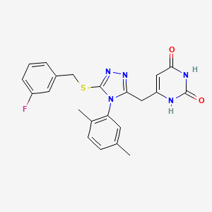 molecular formula C22H20FN5O2S B2475106 6-((4-(2,5-dimethylphenyl)-5-((3-fluorobenzyl)thio)-4H-1,2,4-triazol-3-yl)methyl)pyrimidine-2,4(1H,3H)-dione CAS No. 852048-50-1