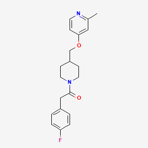 molecular formula C20H23FN2O2 B2475113 2-(4-Fluorophenyl)-1-[4-[(2-methylpyridin-4-yl)oxymethyl]piperidin-1-yl]ethanone CAS No. 2379987-17-2