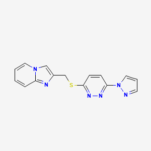 molecular formula C15H12N6S B2475120 2-(((6-(1H-pyrazol-1-yl)pyridazin-3-yl)thio)methyl)imidazo[1,2-a]pyridine CAS No. 1351644-20-6