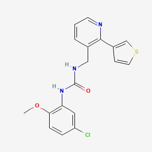 molecular formula C18H16ClN3O2S B2475122 1-(5-Chloro-2-methoxyphenyl)-3-((2-(thiophen-3-yl)pyridin-3-yl)methyl)urea CAS No. 2309747-22-4