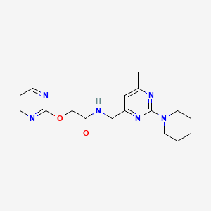 molecular formula C17H22N6O2 B2475123 N-((6-methyl-2-(piperidin-1-yl)pyrimidin-4-yl)methyl)-2-(pyrimidin-2-yloxy)acetamide CAS No. 1797656-71-3