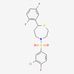 molecular formula C17H15ClF3NO2S2 B2475126 4-((3-Chloro-4-fluorophenyl)sulfonyl)-7-(2,5-difluorophenyl)-1,4-thiazepane CAS No. 1705997-30-3