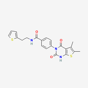 molecular formula C21H19N3O3S2 B2475127 4-(5,6-dimethyl-2,4-dioxo-1,2-dihydrothieno[2,3-d]pyrimidin-3(4H)-yl)-N-(2-(thiophen-2-yl)ethyl)benzamide CAS No. 1448034-79-4