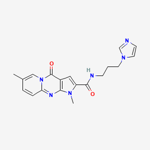 molecular formula C19H20N6O2 B2475129 N-(3-(1H-imidazol-1-yl)propyl)-1,7-dimethyl-4-oxo-1,4-dihydropyrido[1,2-a]pyrrolo[2,3-d]pyrimidine-2-carboxamide CAS No. 896074-97-8