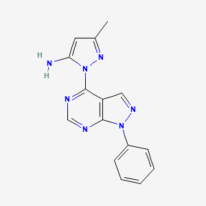molecular formula C15H13N7 B2475131 3-methyl-1-(1-phenyl-1H-pyrazolo[3,4-d]pyrimidin-4-yl)-1H-pyrazol-5-amine CAS No. 302938-67-6