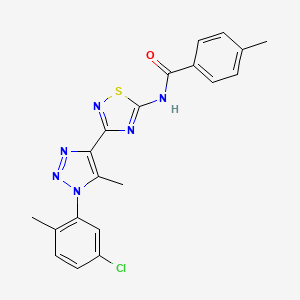 molecular formula C20H17ClN6OS B2475156 N-{3-[1-(5-chloro-2-methylphenyl)-5-methyl-1H-1,2,3-triazol-4-yl]-1,2,4-thiadiazol-5-yl}-4-methylbenzamide CAS No. 895104-55-9