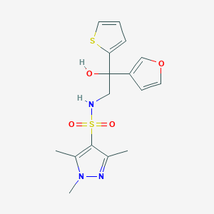 molecular formula C16H19N3O4S2 B2475157 2-(呋喃-3-基)-2-羟基-2-(噻吩-2-基)-S-(1,3,5-三甲基-1H-吡唑-4-基)乙烷-1-磺酰胺 CAS No. 2097896-50-7
